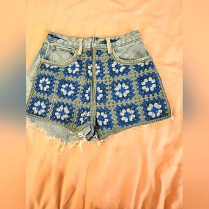 Wild‎ Fable Blue Floral Crochet Denim Shorts